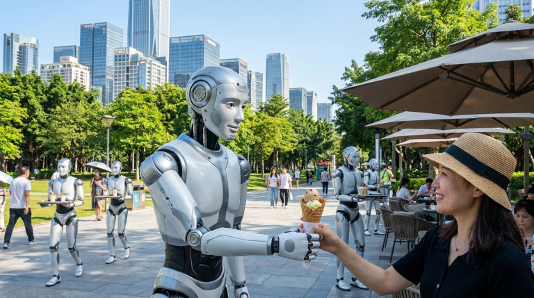 로봇이 아이스크림 퍼주고 교통정리까지?! 중국 선전시, 휴머노이드 로봇 실전투입 가속 🤖🇨🇳
